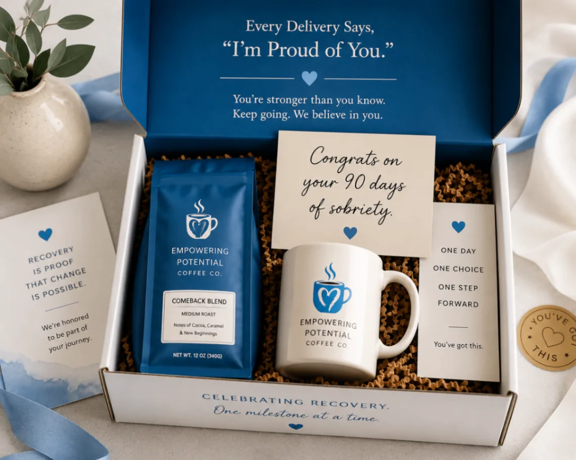 30 Day Box coffee gift box with coffee bag, mug, and encouragement card